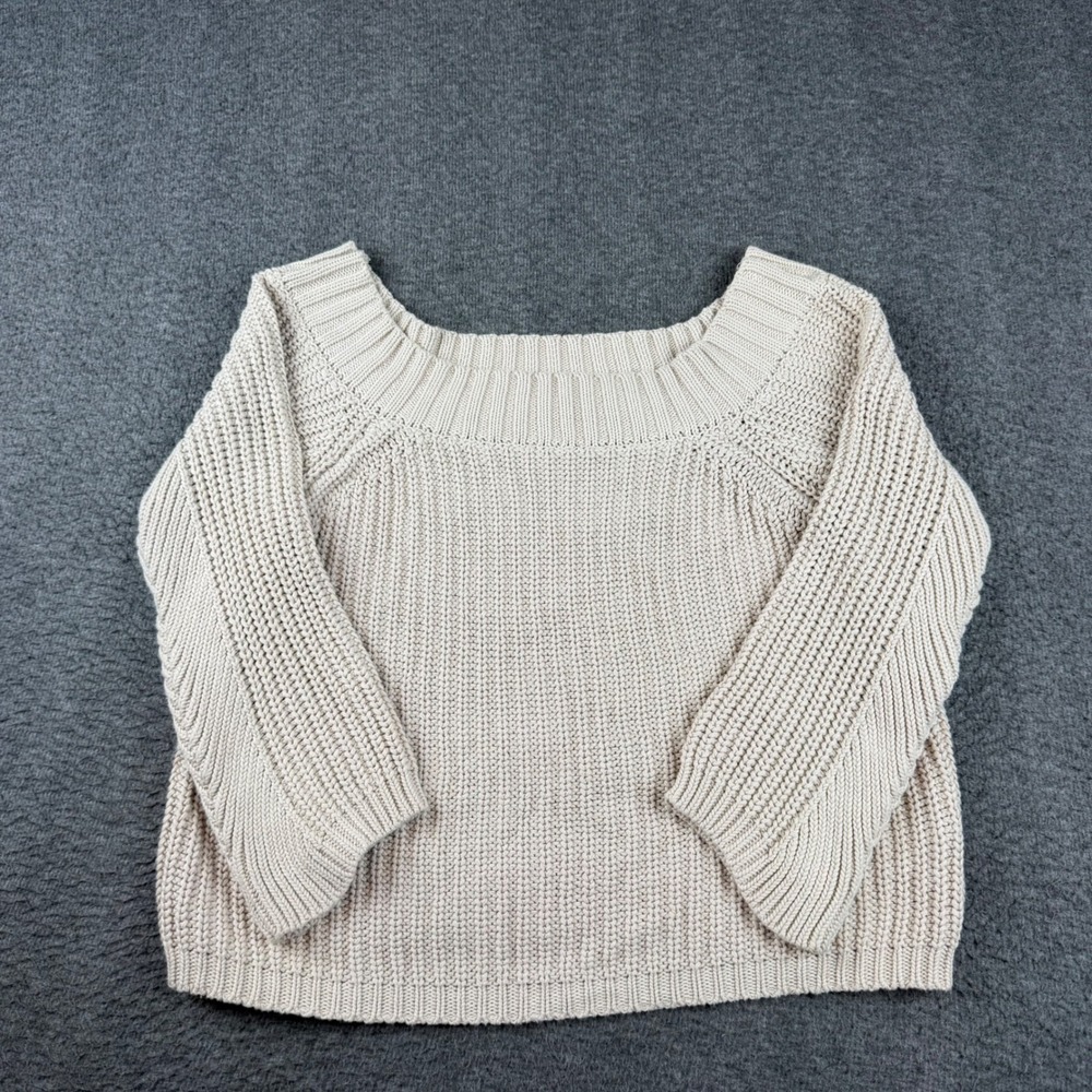 Philosophy Sweater Women's Small Cream Cotton Chunky Knit Scoop Neck 3/4 Sleeve